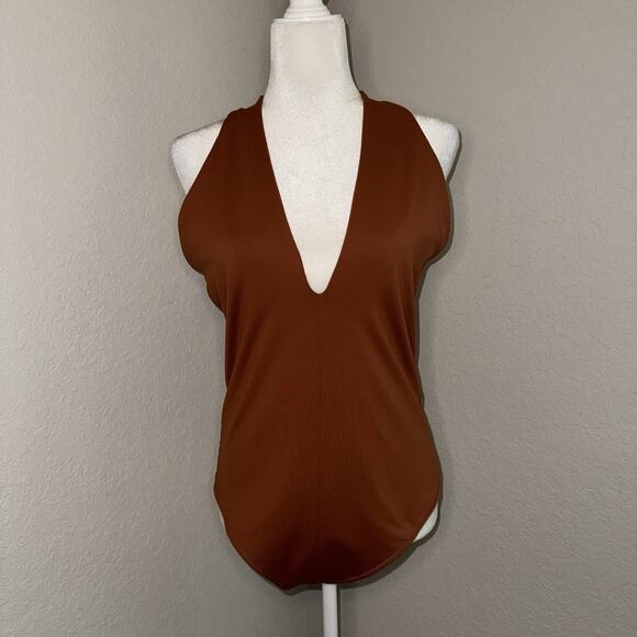Abercrombie & Fitch Soft A&F Collection Rust Brown Bodysuit Top Women's Size L - Picture 1 of 9